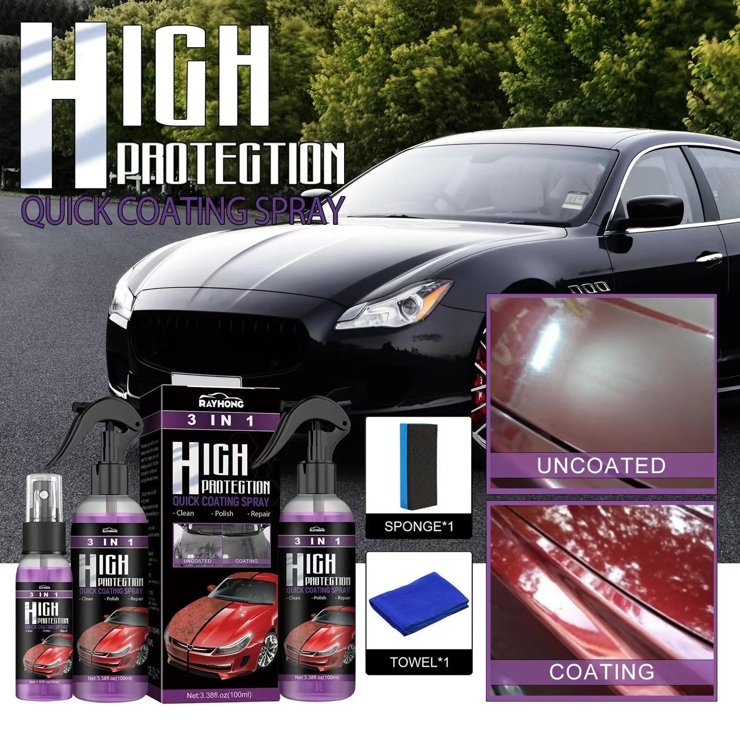 Premium Quality 3 In 1 High Protection Quick Car Coating Spray